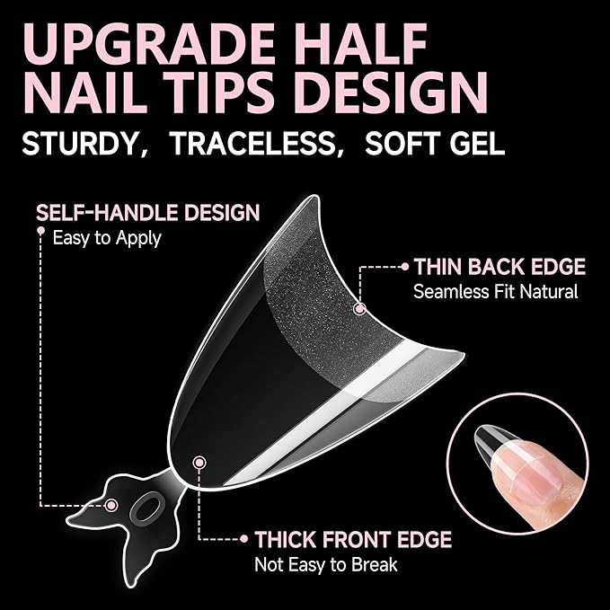 UNA GELLA Gel Nail Tips Almond Shape: 504pcs Medium Almond Nail Tips Half Cover Upgrade Soft Gel Matte Design for DIY Press On Nails Acrylic False Nails Tips 12 Sizes