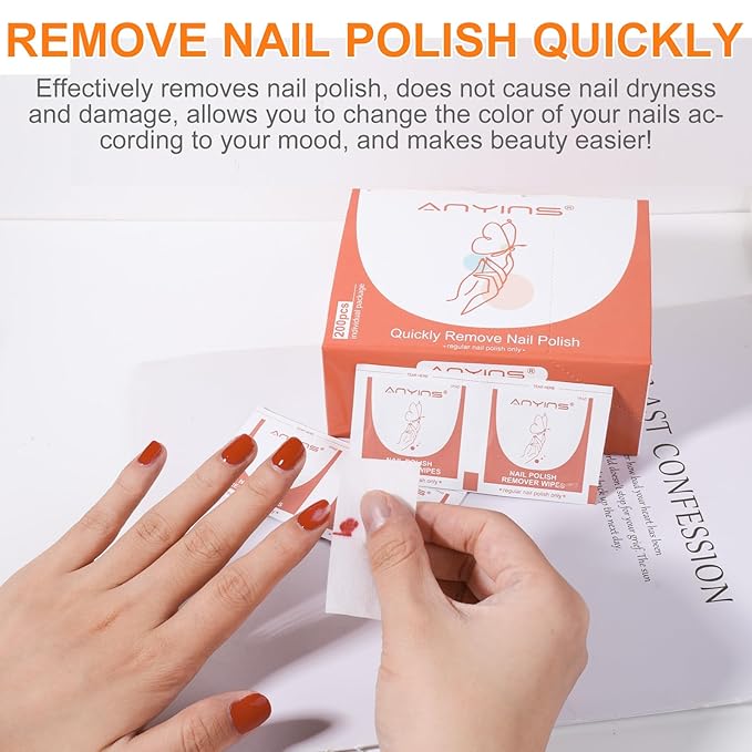 Nail Polish Remover Pads，200PCS Fast Remove Nail Polish Remover Wipes with Nutrition Oil Individually Wrapped Professional Nail Salon and Home Use