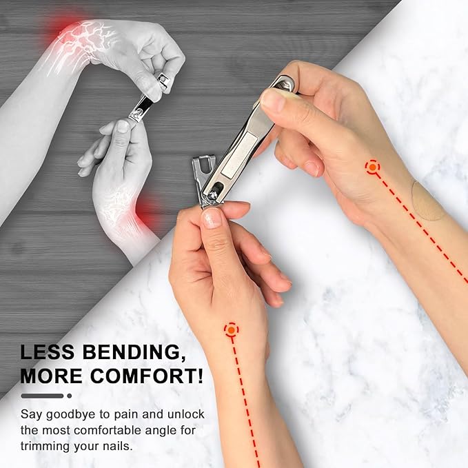 Toe Nail Clippers for Seniors, 360° Rotating Long Handle Fingernail Clipper Ergonomic Nail Cutter for Men Women Premium Steel Nail Trimmer with Glass Nail File for Thick Toenails (Gold)