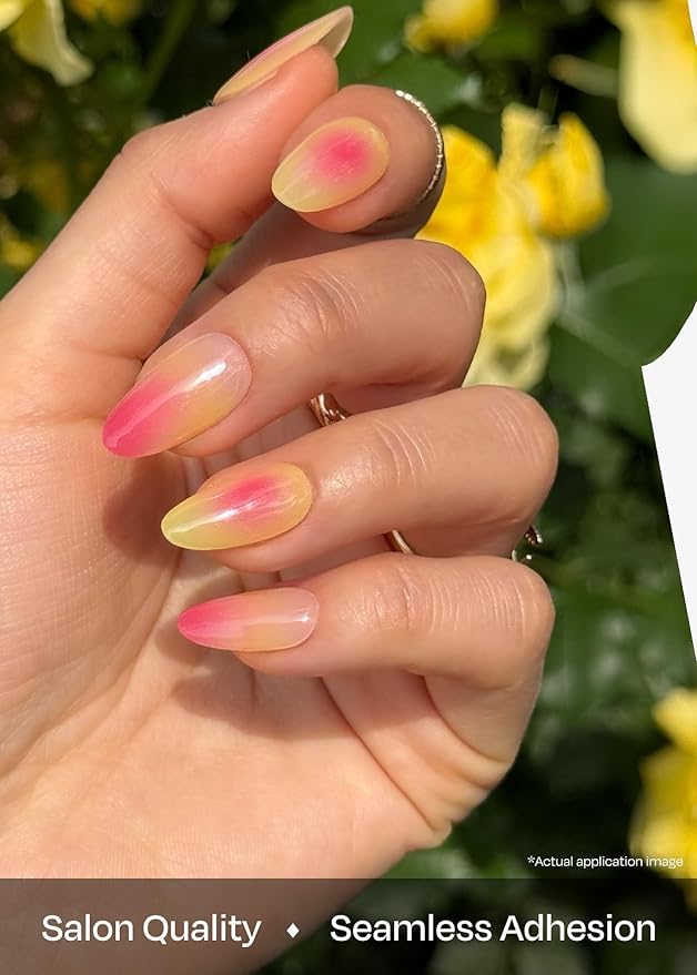 ohora Semi Cured Gel Nail Strips (N Tropical Dream) - Works with Any Lamps, Salon-Quality, Long Lasting, Easy to Apply & Remove - Includes 2 Prep Pads, Nail File & Wooden Stick