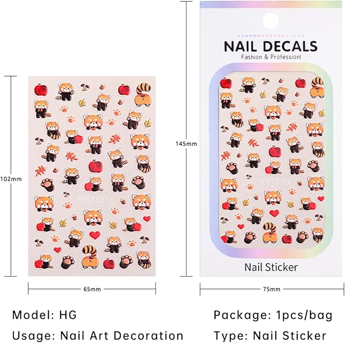 Cute Style Japanese Inspired Embossed Cute Dogs Adorable Cats Tanuki DIY Nail Stickers - Everyday Nail Art Decorations A Set of 4 Sheets