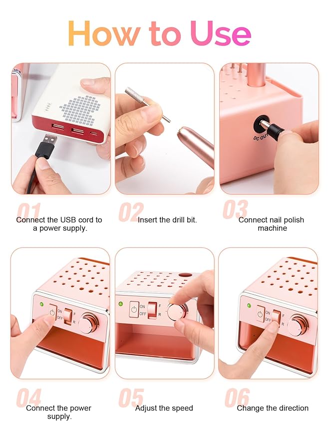 Electric Nail Drill Machine, Professional Electric Nail File for Dip Powder Nail Filer, Efile Manicure and Pedicure Tools with Storage Nail Accessories Function for Grinding Polishing Trimming，Pink