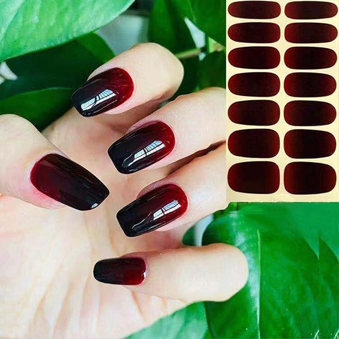 WOKOTO 20 Mixed Solid & Marble Nail Polish Strips with Nail File, Self-Adhesive Gel Nail Stickers for Women, Nails Art DIY Decorations