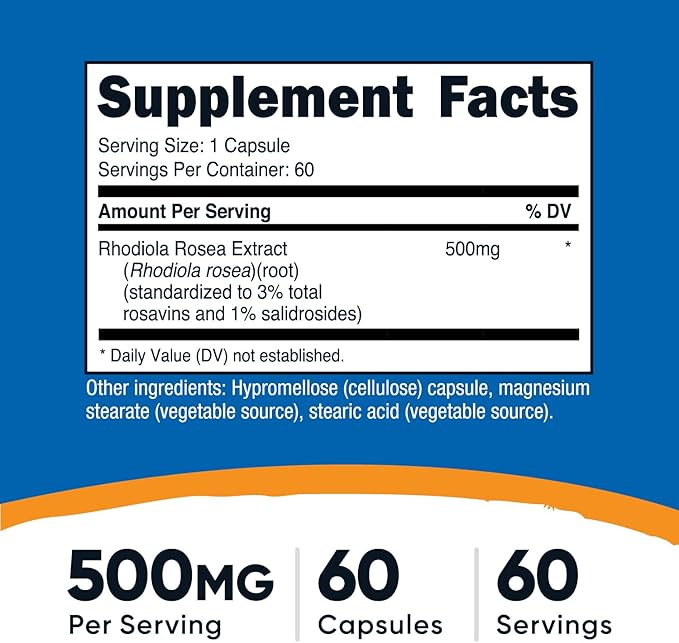 Nutricost Rhodiola Rosea 500mg, 60 Vegetarian Capsules - Gluten Free and Non-GMO Rhodiola Rosea Supplement