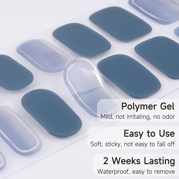Semi Cured Gel Nail Strips | 28 pcs Gel Nails Strips Work with Any UV Lamps, Long Lasting UV Nail Stickers for Women DIY Nails Wraps(Blue Horizon)