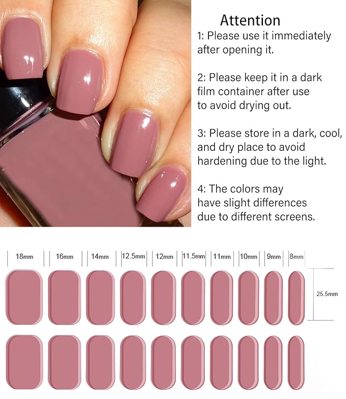 Semi Cured Gel Nail Strips, Rose Pink, 20pcs Gel Nail Stickers Work with UV, Easy to Use and Remove
