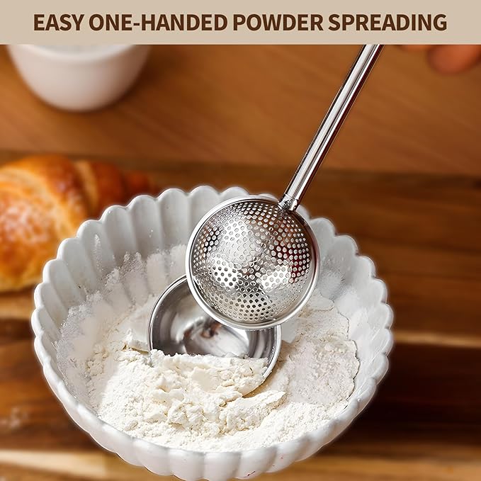 Flour Duster powder sugar shaker duster Stainless Steel Sugar Pick Up and Dust Flour Sifter Powder Sifter with Spring Handle for Baking