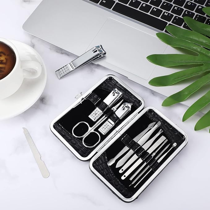 Geosar 12 Sets Christmas Stocking Stuffer Manicure Set Nail Clippers Set Pedicure Kit 12 in 1 Stainless Steel Professional Grooming Kits Nail Care Tools with Travel Case for Xmas Gifts(Classic Style)