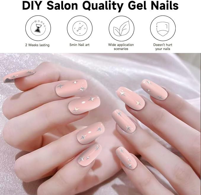 Semi Cured Gel Nail Strips | 4th of July Gel Nails Strips for Women Work with Any UV Lamp, Star Nail Stickers for Women Home DIY Nails Art (Aurora Star)