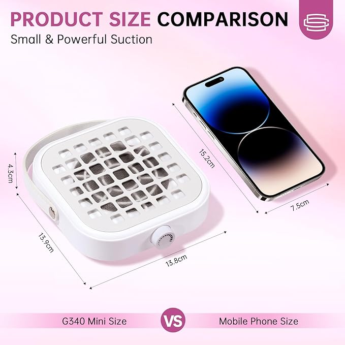 Nail Dust Collector, Compact 6000RPM Powerful Vacuum Fan Vent Dust Collector Extractor Dust Suction Machine for Acrylic Nails Polishing, White