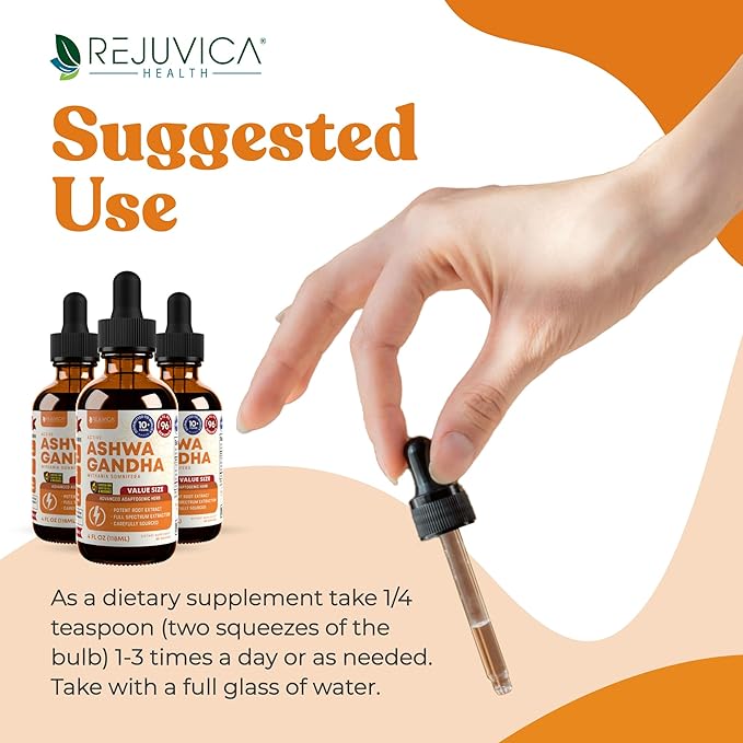 Rejuvica Health Active Ashwagandha 4oz XL Super Size - Advanced Liquid Supplement Tincture - Withania Somnifera Extract Drops - Ashwagandha Roots Only - Naturally Occurring Withanolides