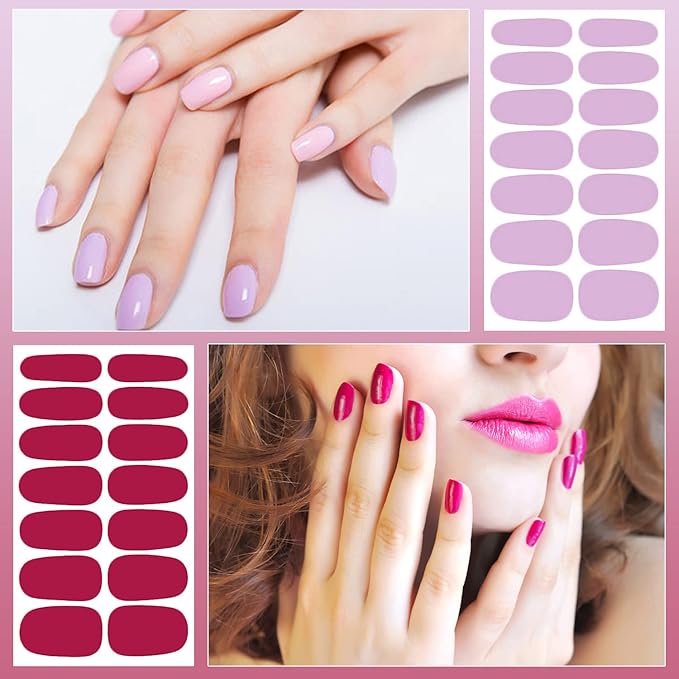 DANNEASY 24 Sheets Nail Polish Strips Full Nail Wraps - Red Pink, Self Adhesive Gel Nail Strips Stick on Nail Polish Stickers for Women Nail Art Accessories with 1pc File, Cuticle Stick