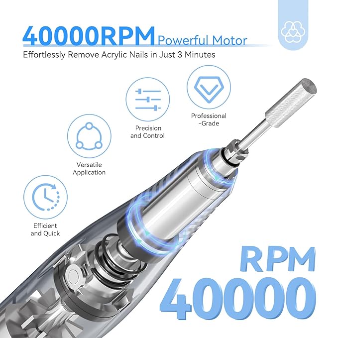 SAVILAND Nail Drill Professional: 40000RPM Nail Drill Machine Faster Removel Any Acrylic Nails, Powerful & Anti Shaking for Nail Salon & Pedicure