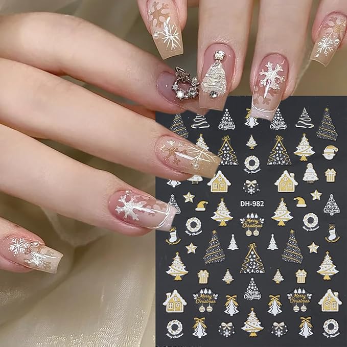 6 Sheets Christmas Nail Art Stickers Christmas Nail Decals Xmas Tree Snowflakes Sticker Design Manicure Decals Winter Holiday Nail Stickers for Women Salon Manicure Decoration Accessories