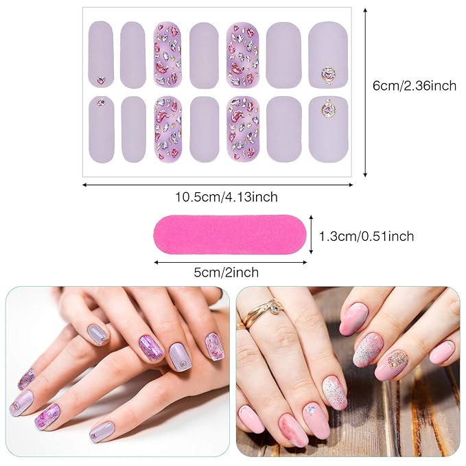 140 Pcs 10 Sheets Full Wrap Nail Stickers Polish Strips Gradient Stickers Glitter Self Adhesive DIY Art Decals Strips with 2 Pcs Nail Files for Holiday Decor (Shiny Style)
