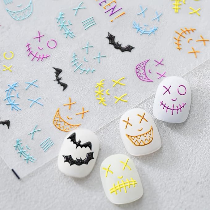 Halloween Nail Stickers for Nail Art - Nail Mask Nail Art Sticker Halloween 5D Embossed Nail Decals Self-Adhesive Nails Supply Manicure Stickers for Nails Decoration