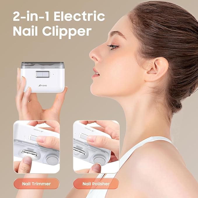 Electric Nail Clipper & Polisher, 2-in-1 Automatic Nail Trimmer for All Ages, 2-Speed Fingernail Clipper with LED Light, Rechargeable & Silent Designed Manicure Set for Baby Kids Seniors Weak Hands