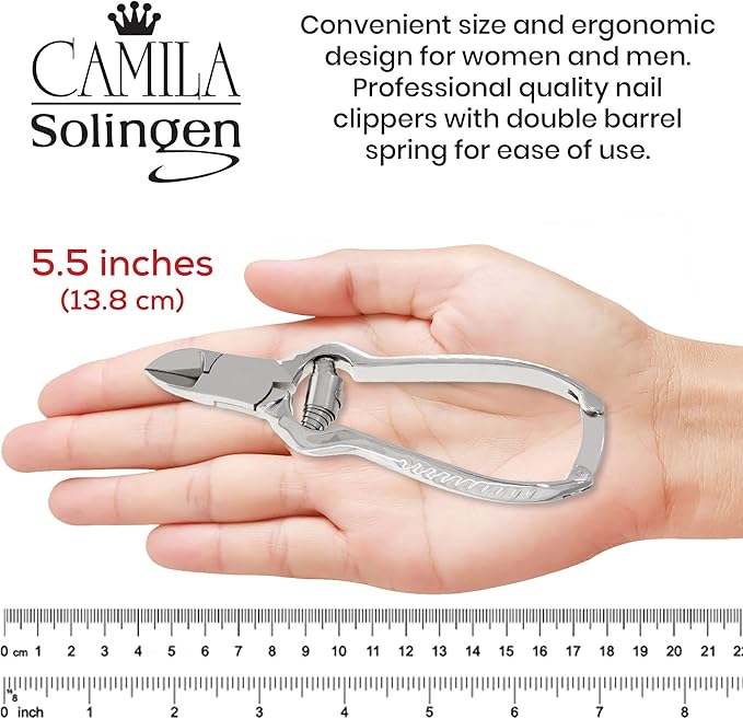 CS13 Large Heavy Duty Toe Nail Clipper for Thick Toenails, Manicure & Pedicure, Double Barrel Spring. Super Sharp Trimmer Curved Stainless Steel 20mm Blade Made in Solingen, Germany