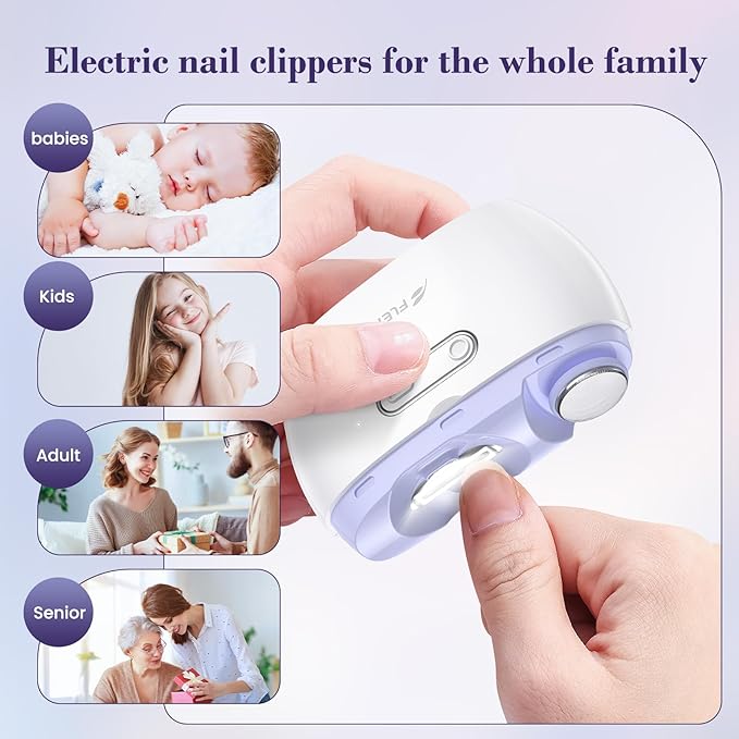 Electric Nail Clipper,2-in-1 Automatic Nail Clipper,Electric Nail Grinder,40DB Baby Nail Trimmer,LED Light ElectricNail Trimmer for Baby,Kids,Adults,Seniors,Manicure Set,BabyNail Kit Portable White