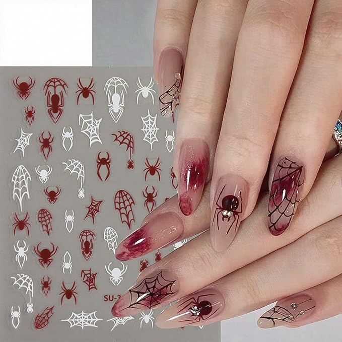 6Pcs Halloween Nail Stickers Spider Web Nail Decals DIY Self Adhesive Cobweb Nail Design Halloween Nail Decoration Supplies Holiday Manicure Accessories for Women Girls Supplies