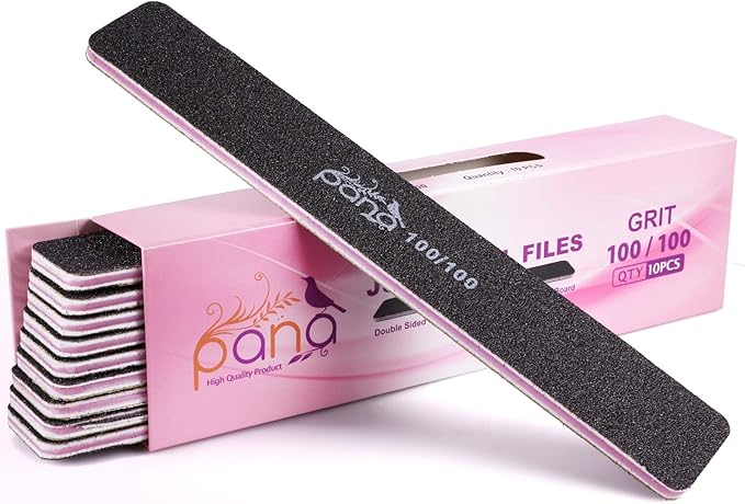 10pcs - PANA Jumbo Double-Sided Emery Nail File for Manicure, Pedicure, Natural, and Acrylic Nails - Black (Grit 100/100)
