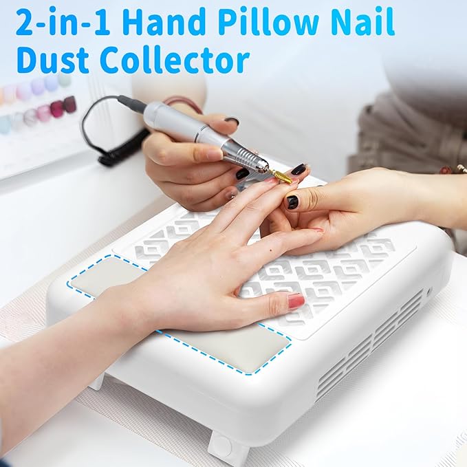 CGBE Dust Collector Nail Tech: 3600 RPM Brushless Nail Dust Collector with 5 Speed Suction, Hand Pillow, 2 Filter & 10 Disposable Filter Papers, Dust Collector for Home & Salon (White)