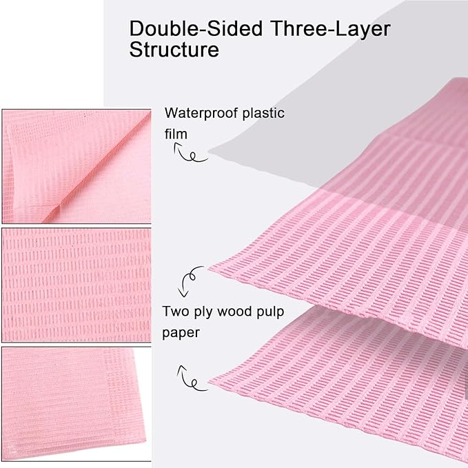 125PCS Disposable Nail Art Table Towels Mat 13" X 17" Waterproof 3 Ply Nail Art Mat Paper Sheet Clean Pads Tattooing Table Mat Nail Table Cover Tattoo Supplies (Pink)
