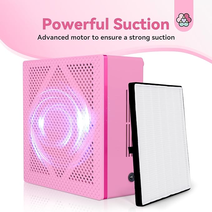 SAVILAND 120W Pink Nail Dust Collector Powerful Nail Vacuum for Acrylic Gel Nails Polishing, Low Noise Salon at Home