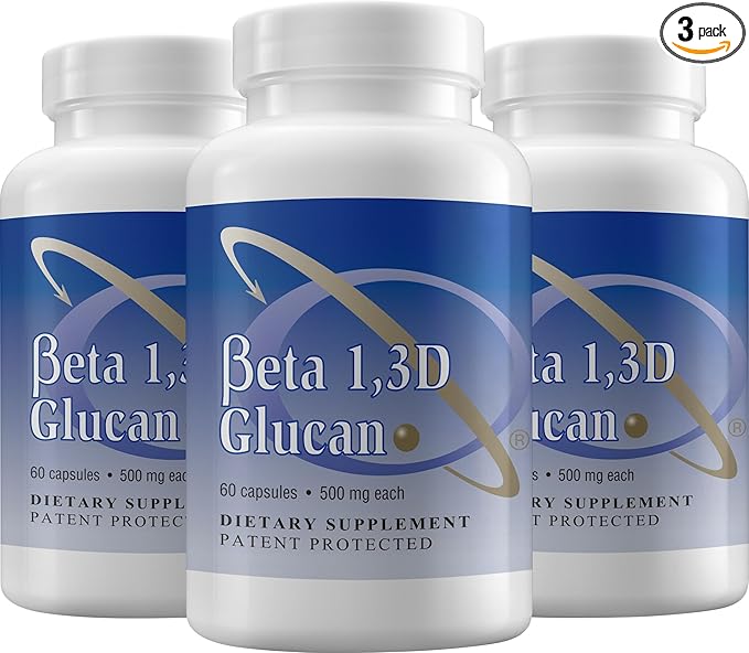 Immune Support Supplement Highly Purified Beta 1,3D Glucan (Pack of 3-500 mg b-glucan Fiber per Capsule)