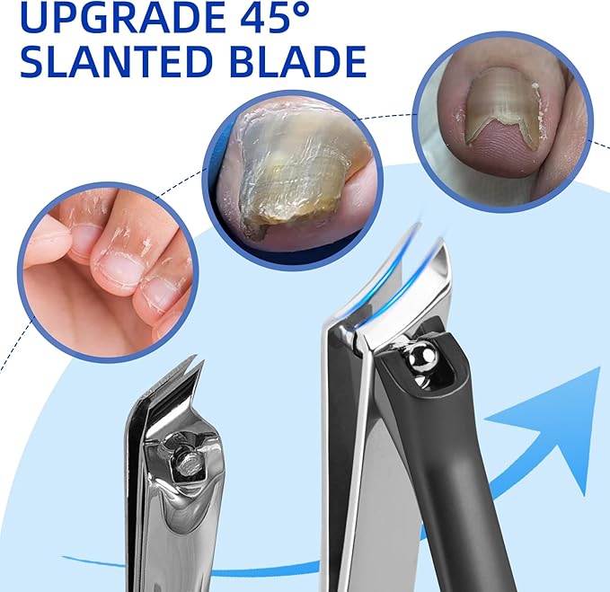 Thick Toenail Clippers for Mens, Professional Large Toe Nail Clippers for Thick Nails for Seniors, Heavy Duty Edgy Ingrown Toenail Clippers, Sharp Slanted Nail Cutter with Wide Jaw