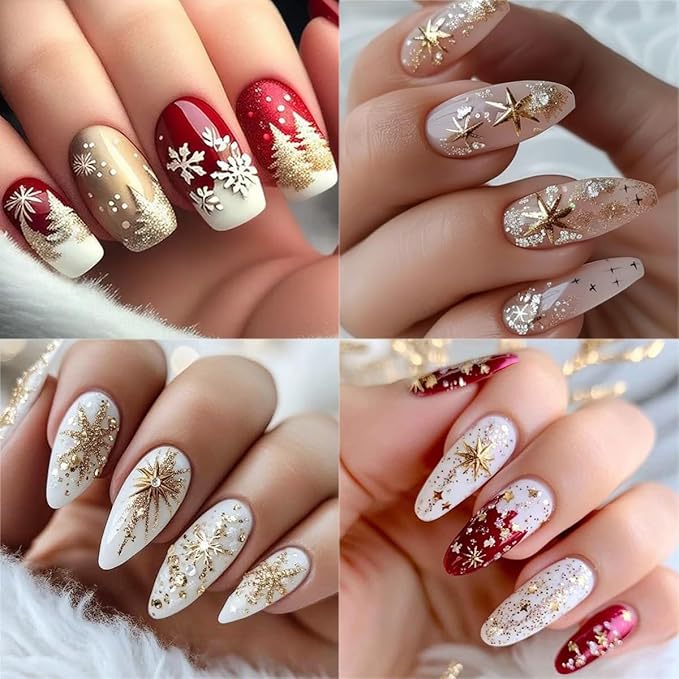 1 Sheets Christmas Nail Stickers 5D Embossed Snowflake Nail Art Stickers Laser with Rhinestones Glitter Nail Designs Winter Snowflake Nail Decals Nail Art Supplies for Women DIY Manicure Decorations