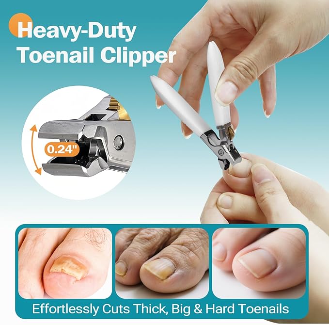 Heavy Duty Nail Clippers for Thick Toenails & Fingernails - Razor-Sharp Stainless Steel Blades with Wide Jaw, Anti-Slip Grip, Safety Lock & Splash Guard (Seniors/Men/Women/Kids)