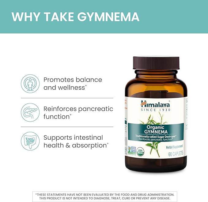 Himalaya Organic Gymnema Sylvestre - Herbal Glucose Metabolism Support - USDA Organic, Non-GMO, Vegan, Gluten Free, 700 mg, 60 Caplets