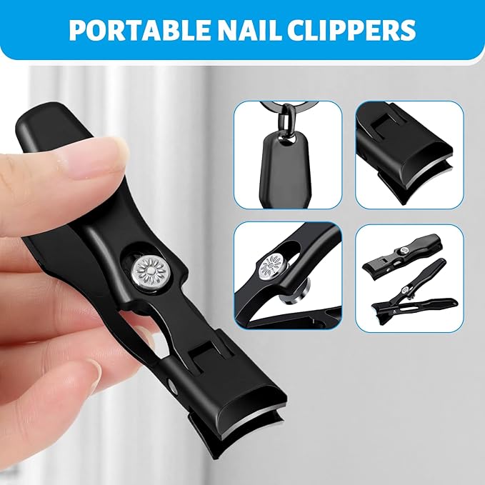 Lux German Nail Clippers Grip for Men Women, Black Portable Ultra Sharp Nail Clippers with Catcher File, No Splash Nail Clippers for Seniors Thick Ingrown Toenails, Professional Fingernail Clipper Set