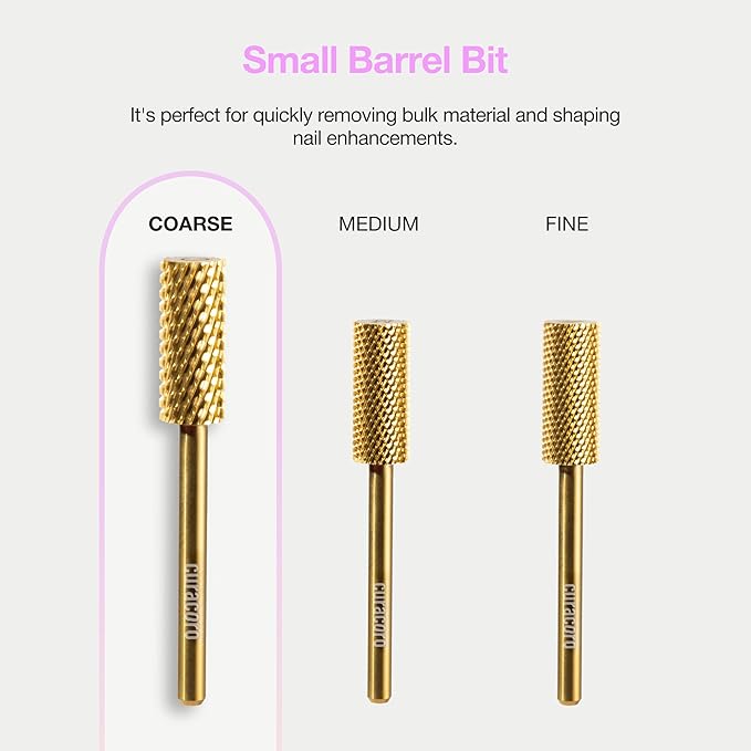 Curacoro Nail Drill Bits 3/32'' - Small Barrel Carbide Bit (Coarse) for Professional Finish, Precisely Remove, Shape & Smooth Acrylic or Gel Nails, Nail Art Pedicure Manicure Salon & Home