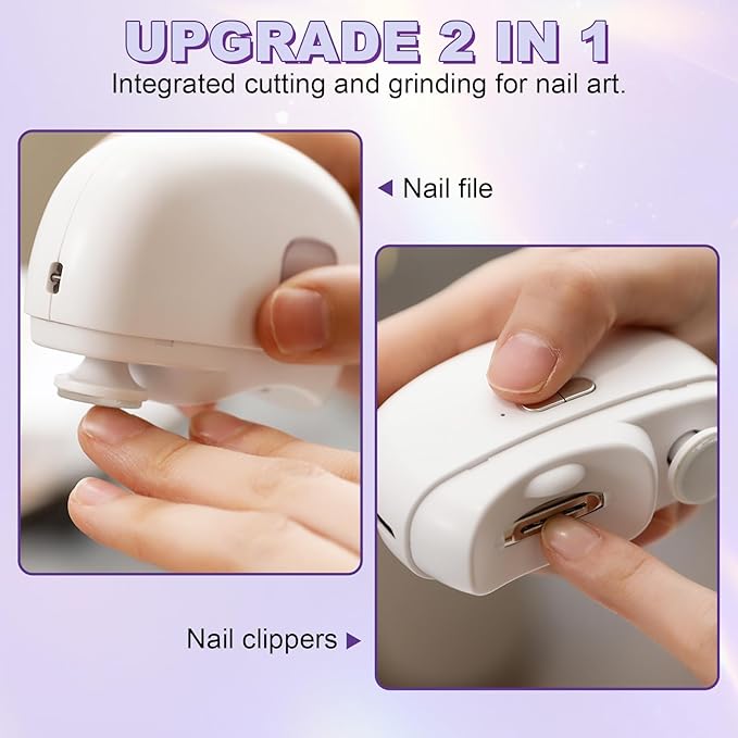 Electric Nail Clipper, 2026 New Upgraded 3-in-1 Nail Trimmer with Polishing, 2-Speed Adjustable Nail Cutter with LED Light, Multifunctional Electric Nail Clippers for Seniors Babies Adults (Pink)