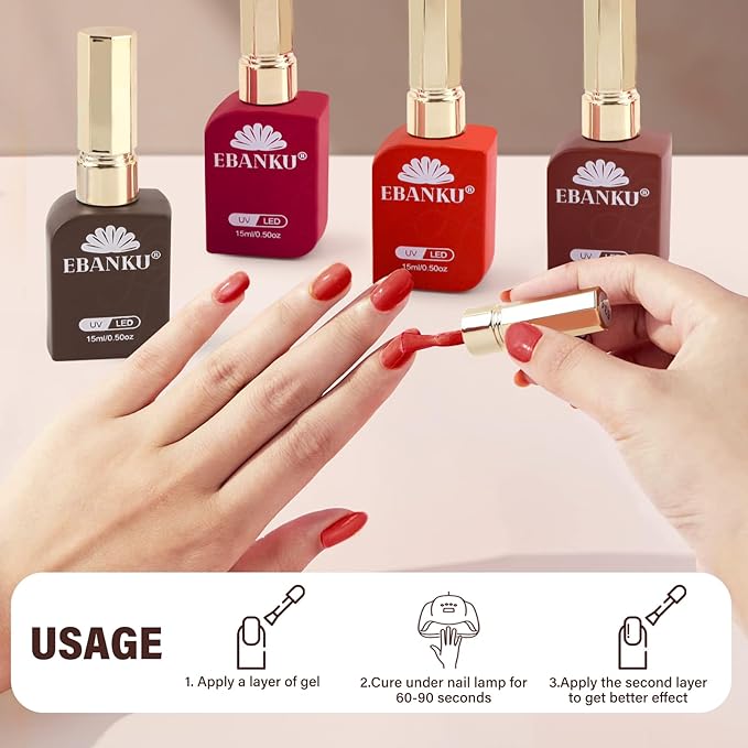 EBANKU 6 Pcs 15ML Red Gel Nail Polish Set- Dark Red Burgundy Gel Polish Same Color Same Bottle Soak Off Gel Polish Kit Nail Art Manicure Christmas Gifts for Women (Dark Red White Black Brown)