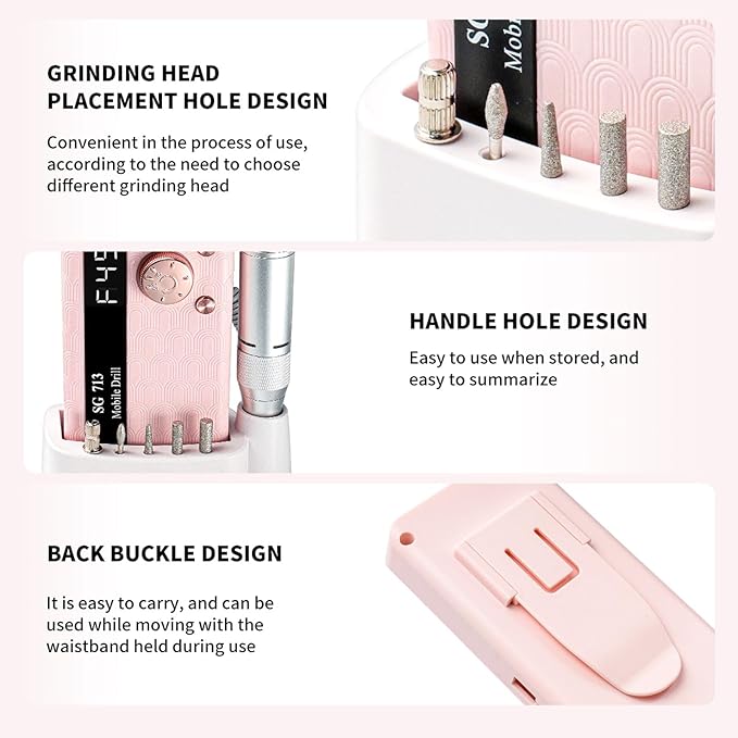 Professional Nail Drill Kit 45000RPM, Portable Electric Nail File with 13 Bits & 56pcs Sanding Bands,LED Screen,Ultra-Silent, Rechargeable Nail Drills Machine for Acrylic Nails Gel Polishing (Pink)
