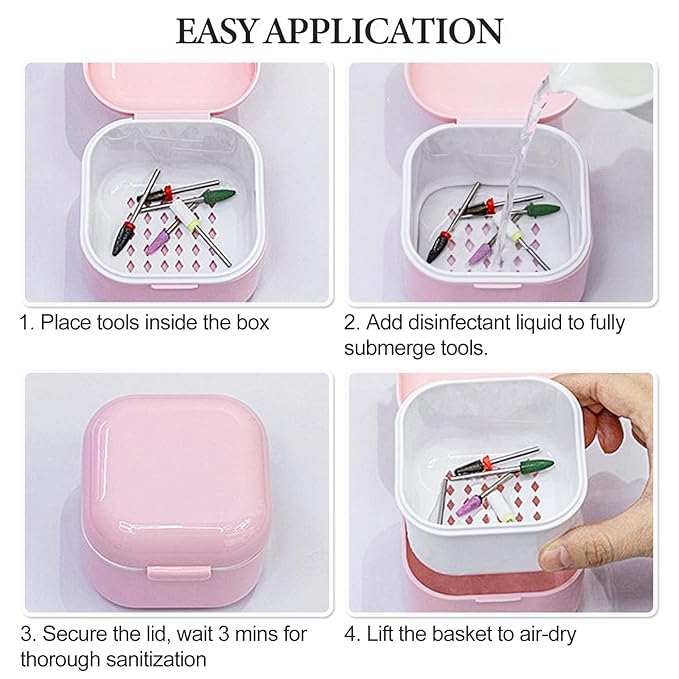 1Pc Plastic Nail Tool Sterilizer Box Nail Drill Bits Cleaning Box Polishing Tools Soaking Tray Manicure Pedicure Storage Container Case - Purple (Purple, 3.15“x3.15“x2.75“)