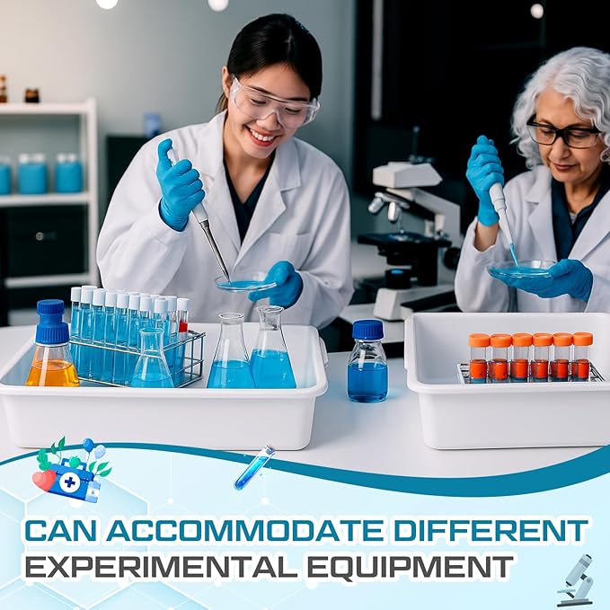 Kingdder 10 Pcs Polypropylene Containment Tray 16''x11''x3.5'' Multi-Purpose Lab Tray Temperature Resistant Spill Containment Lab Tool Stackable for Sterilizing and Drying Laboratory Applications