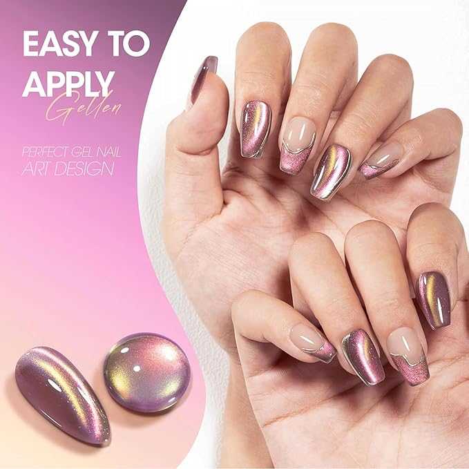 GELLEN 9D Cat Eye Gel Nail Polish, 6 Colors Magnetic Cat Eye Gel Polish Set with Magnets, Purple Blue Pink Yellow Green Holographic Galaxy Nail Polish, Glitter UV Gel Nail Kit for Salon Home Nail Art