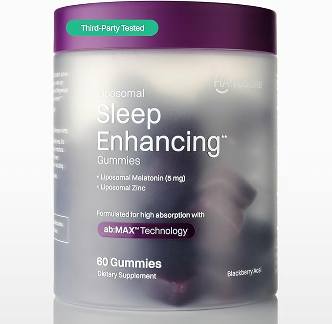 Liposomal Sleep Enhancing Gummies, 5 mg Melatonin, 160 mg L-Theanine, 30 mg Magnesium, 4mg Zinc, Improved Sleep, Stress Reducing, Calming Supplement - 30 Servings, BlackBerry Acai Flavor