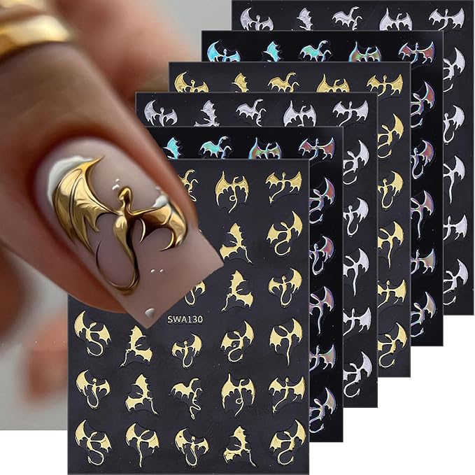 Halloween Nail Stickers 6 Sheets Halloween Nail Decals 3D Self Adhesive Manicure Decorations Hallowee Theme Design Nail Art Stickers DIY Acrylic Nails Accessories for Women and Girls