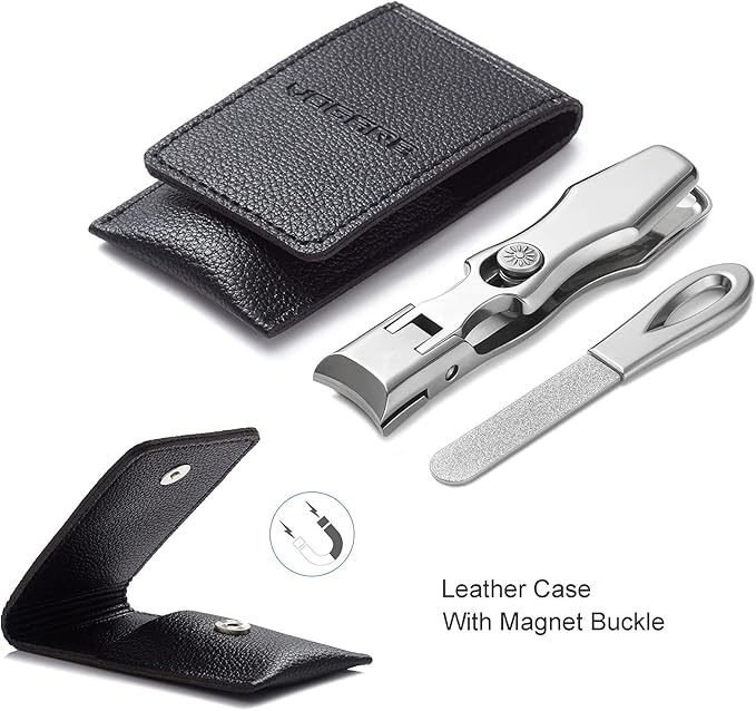 Nail Clippers for Men Thick Nails, Large Wide Jaw Opening Long Handle Heavy Duty Ultra Sharp Toe Nail Clippers with Catcher for Seniors,Adult,Women (Silver with File)