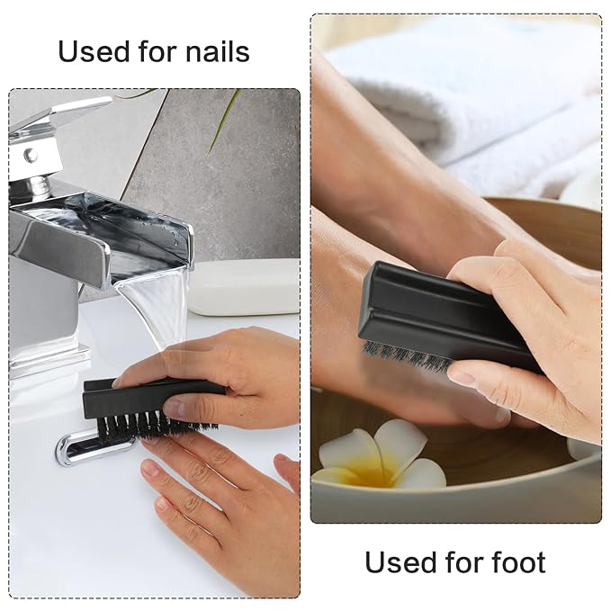 Amabro 2 PCS Hand Nail Brushes, Fingernail Scrubber Brush for Cleaning Hand Toes Black Stiff Bristle Scrub Brush Cleaner for Men Women Mechanics Gardeners Scrubbing Fingers Foot