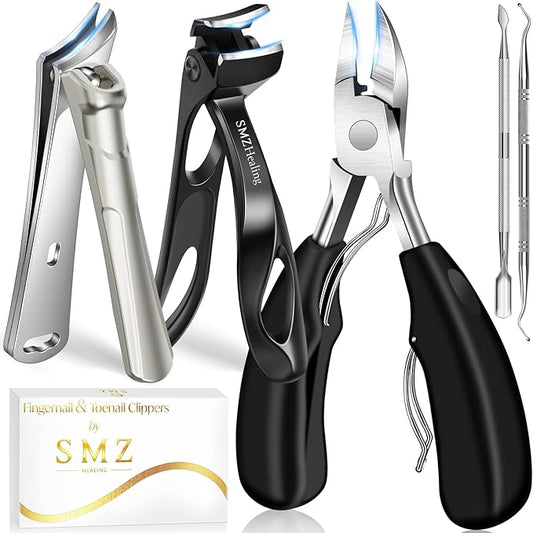 Toenail Clippers for Men Thick Toenails- Stocking Stuffers for Men 2025 Sharp Heavy Duty Toenail Clippers w Wide Opening, 5PCS