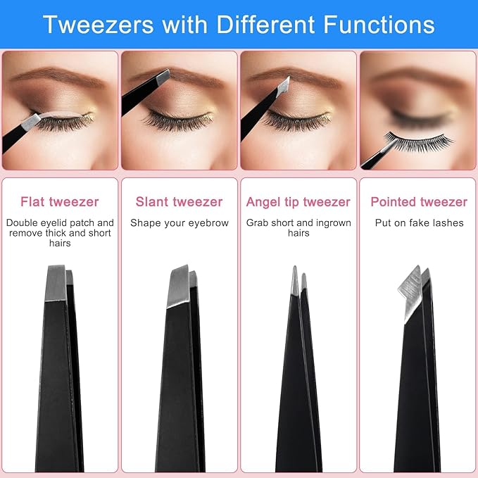 Tweezers and Fingernail Clippers Kit, 8 Pcs Professional Tweezer Nail Clipper Set Stainless Steel Manicure Tools with Case for Men Women