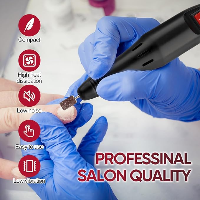 Professional Electric Nail Drill Machine Nails File Manicure Pedicure Set for Acrylic Gel Dip Powder Art Shape Remover Tool Polisher Grinder Low Noise with 6 Drill Bits 156pcs Sanding Bands