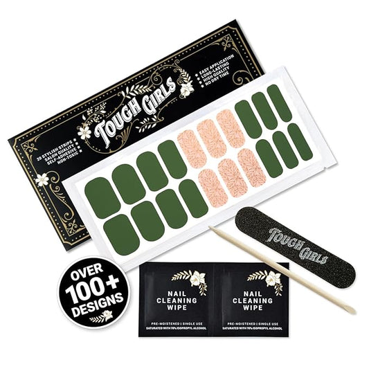 | 20 Exquisite Gel Nail Polish Strips w/Application Accessories - No UV/LED Lamp Required (Gold Foil Leaves & Green)