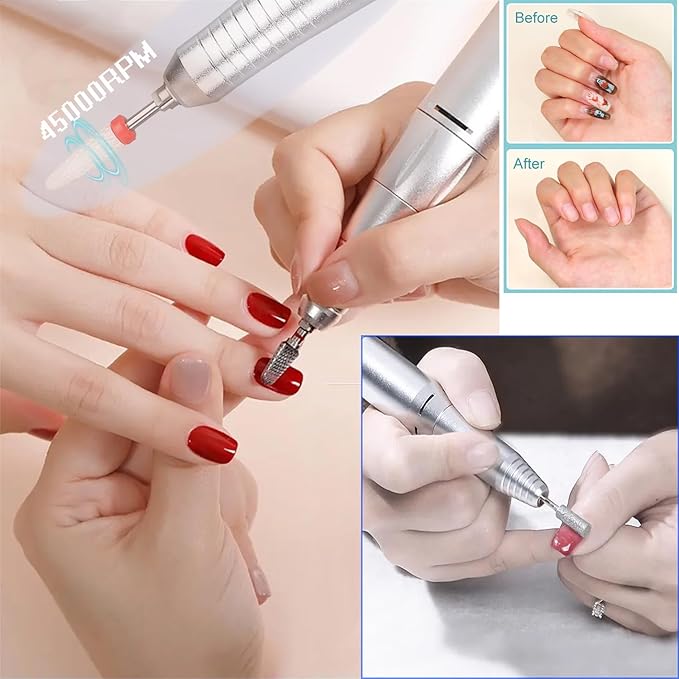 Electric 45000RPM Nail Drill Machine Rechargeable Portable Nail File Electric DIY Nail Drill Kit with Smart LCD Screen for Gel Nail Manicure and Pedicure Reflective Body etc(Multicolor)